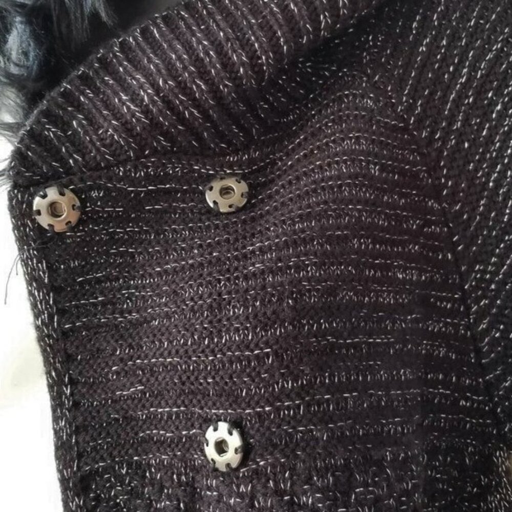Style & Co Cardigan Sweater Black Silver Threading Removable Faux Trim Medium - Picture 7 of 9